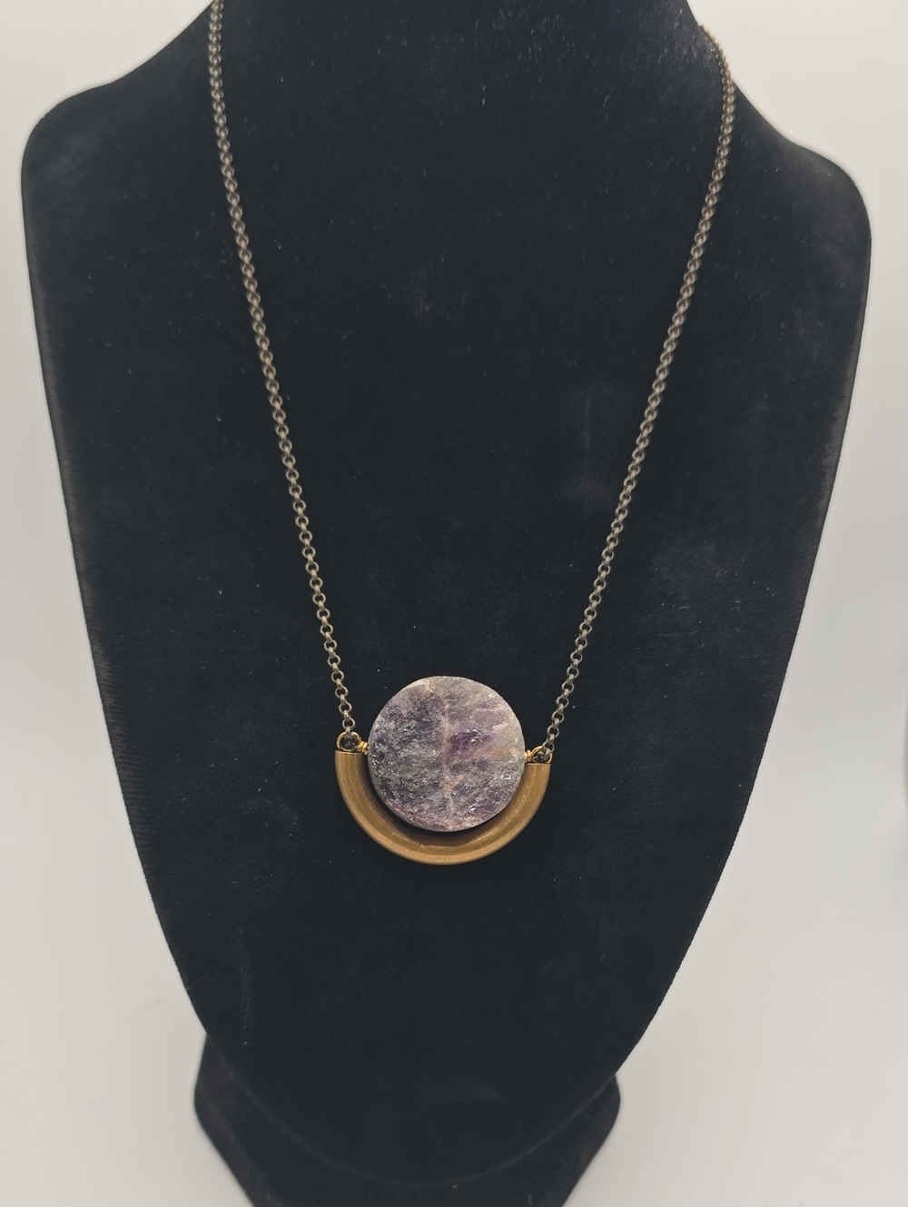 Larissa Loden Floating Amethyst Stone Pendant Necklace with Antique Brass Accent